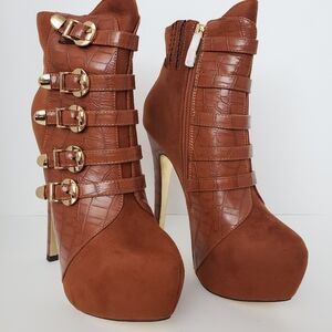 Luichiny 6 New Ray Chelle Whiskey Faux Crocodile Stiletto heel Shoe Bootie Brown